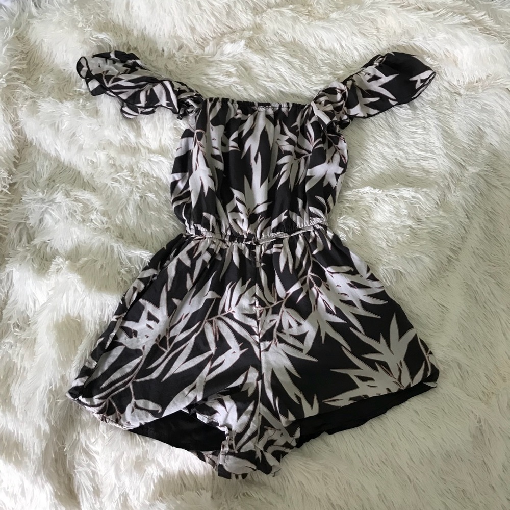 off the shoulder palm romper